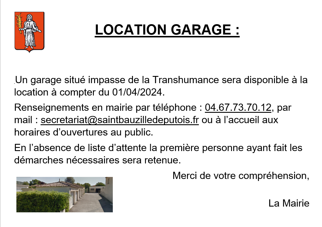 GARAGE DISPONIBLE