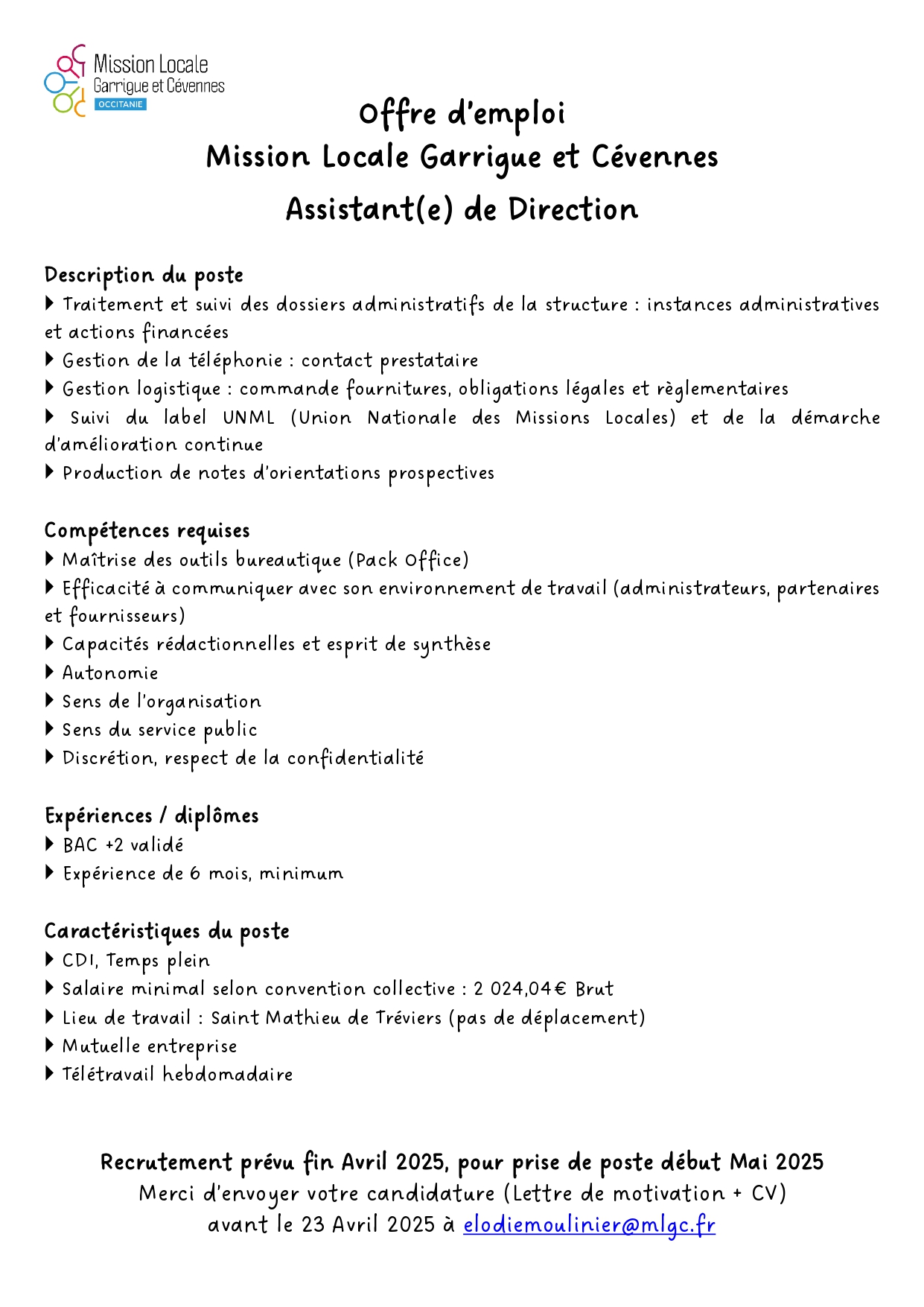 Offre demploi ASSISTANT.E DE DIRECTION page 0001